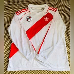 Size Large River Plate Adidas White and Red Long Sleeve Jersey
